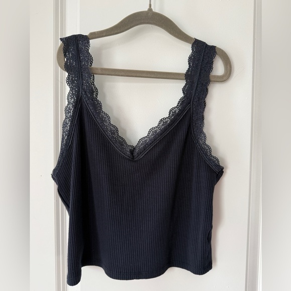 American Eagle Outfitters Tops - American Eagle Outfitters Navy Crop Tank Top with Lace Detail